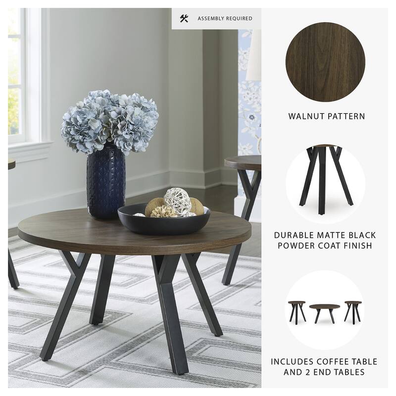 Signature Design by Ashley Elbrynn Brown/Black Table (Set of 3) - 34"W x 34"D x 18"H