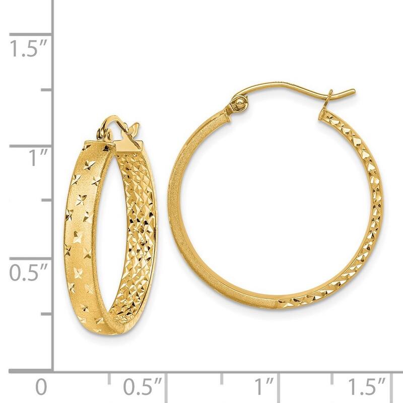 Curata 14k Yellow Gold Satin and Polished And Sparkle Cut In Out Hoop Earrings 25.5mm