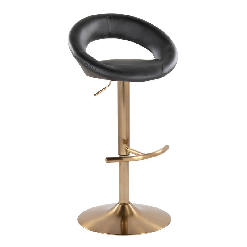 Silver Orchid Poppy Adjustable Bar Stool with Rounded T Footrest (Set of 2) - Black Faux Leather/Gold Metal