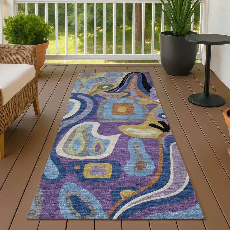 Machine Washable Indoor/ Outdoor Modern Picasy Chantille Rug - Purple - 2'3" x 7'6"