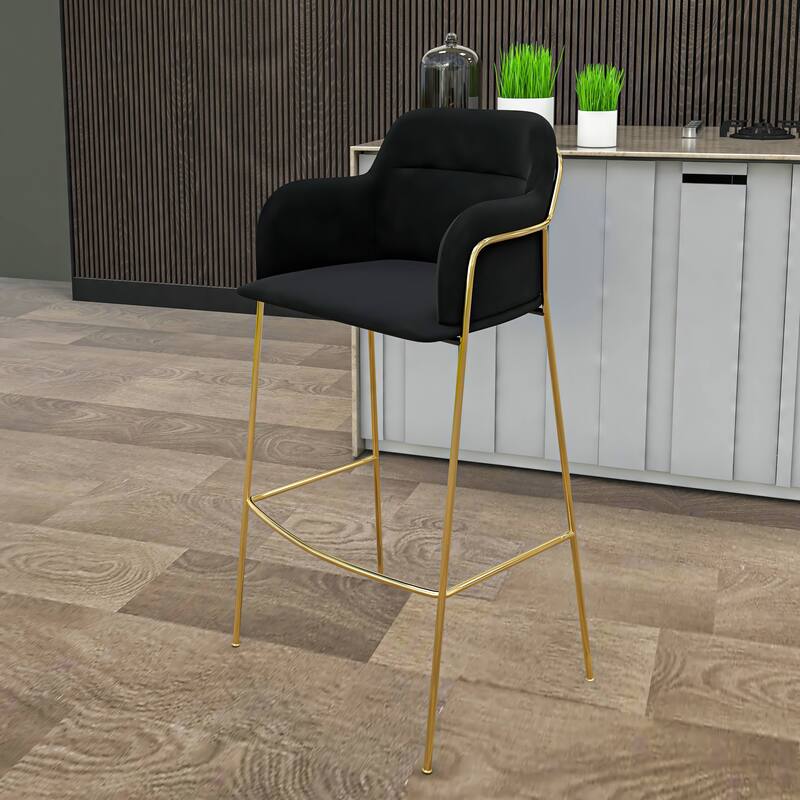 LeisureMod 40" Low-Back Velvet Upholstered Bar Stool with Gold Stainless-Steel Frame for Home Living Room Kitchen & Bar