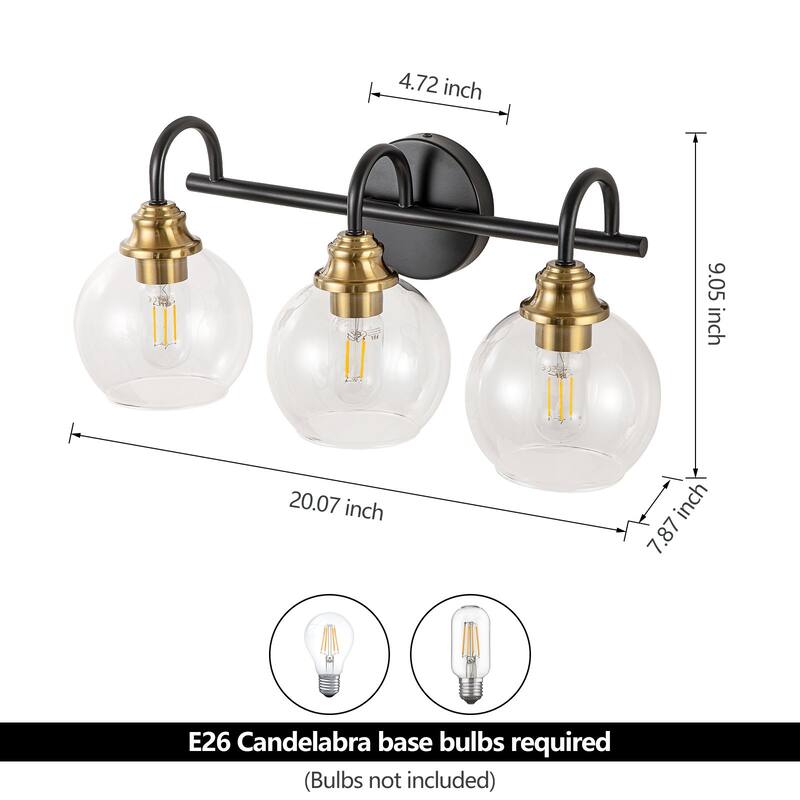 Starsky 3-Lights 20in. Dimmable Bathroom Vanity Light with Glass Globe Shade