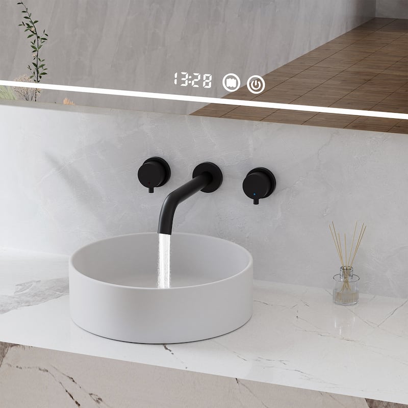 2-Handle Wall Mount Bathroom Faucet in Matte Black - Faucet Height: 4.1"