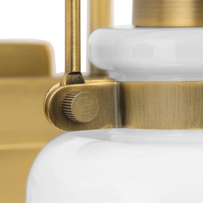 Fessler Collection Two-Light Vintage Brass Opal Glass Farmhouse Bath Light - 13 in x 7.12 in x 9.12 in