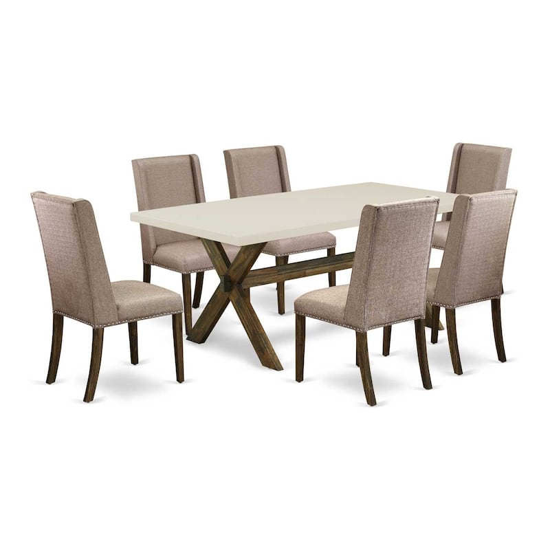 7-Piece Small Dining Set - Rectangular Table & 6 Parsons Chairs - Solid Wood Frame
