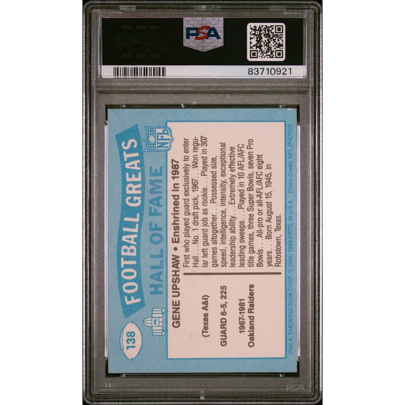 Gene Upshaw 1988 Swell Greats Signed Football Card #138 Auto Graded PSA 10 - 8'6" x 11'6"