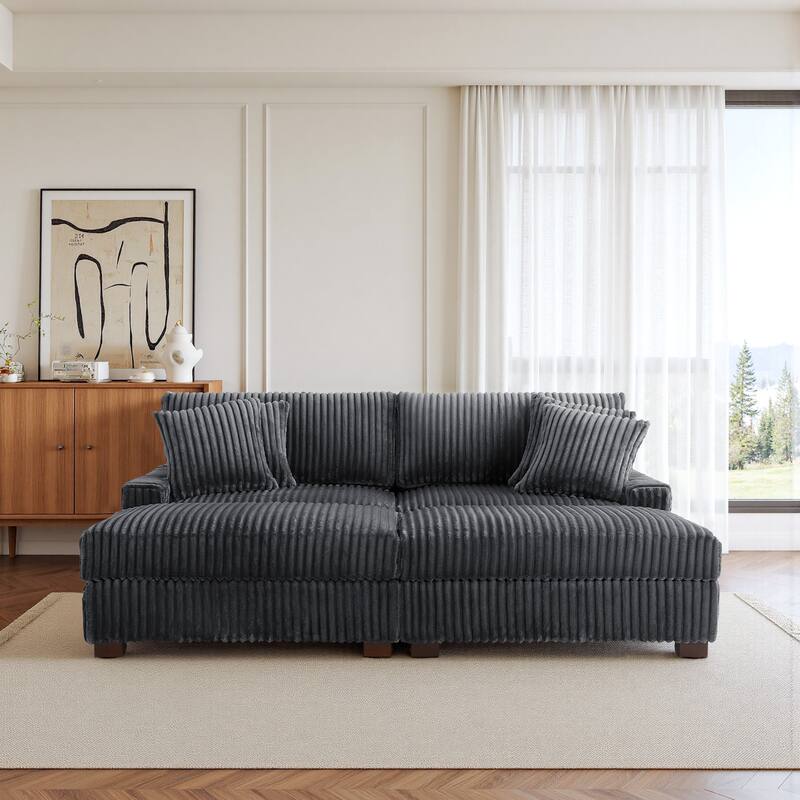 Modular Armchair and Ottoman Set with Adjustable Headrest, Flannel Upholstery