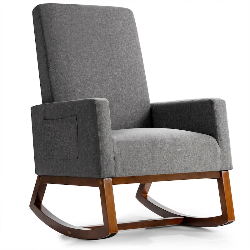 Rocking High Back Upholstered Lounge Armchair with Side Pocket - 31" x 26" x 39" (L x W x H) - Grey