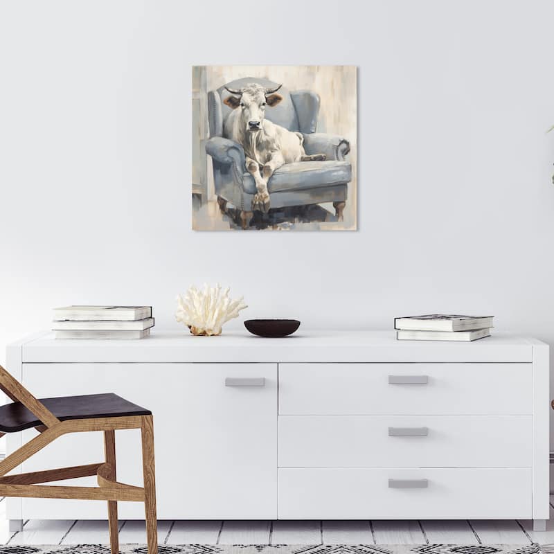 Wynwood Studio Canvas Animals Comfy Cow Gray and Rustic Wall Art Canvas Print - 20 x 20