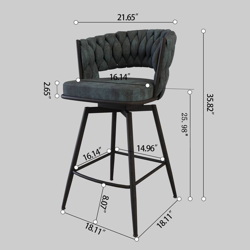 Swivel Bar Stools Set of 2, Counter Height Bar Stools with Woven Back and Footrest, 360° Swivel Kitchen Island Chairs