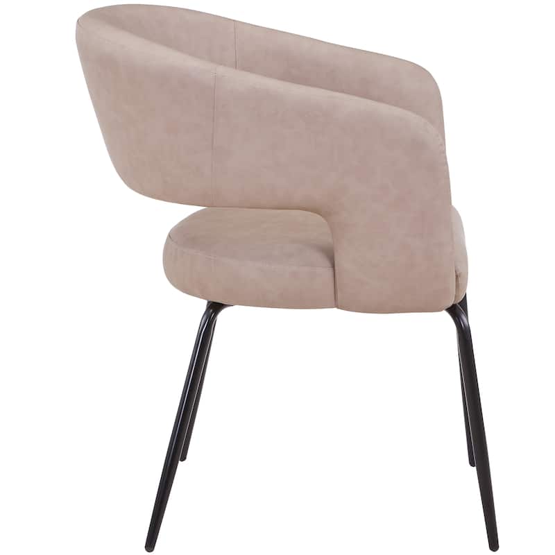 Open Back Dining Chair Upholstered in Leather or Velvet with Iron Legs Set of 2