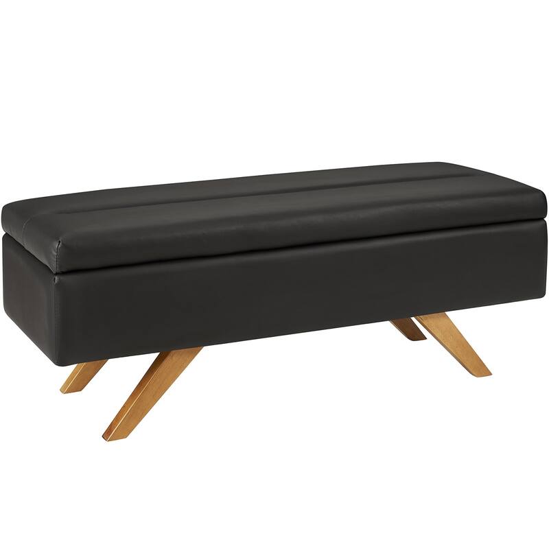 VECELO Black PU Leather Storage Bench 2 Styles with 4-Leg/Angled Legs Multifunctional Ottoman with Hinged Lid for Bedroom