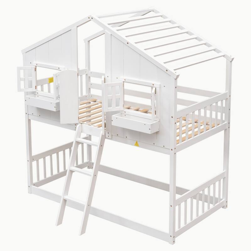 Twin over Twin House Bunk Bed with Roof