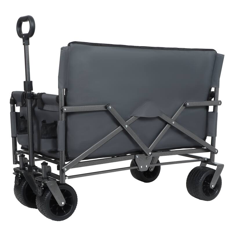 3-in-1 Convertible Folding Wagon with Bench Seat & Storage - 500lb Heavy-Duty, 180L All-Terrain Cart, Gray