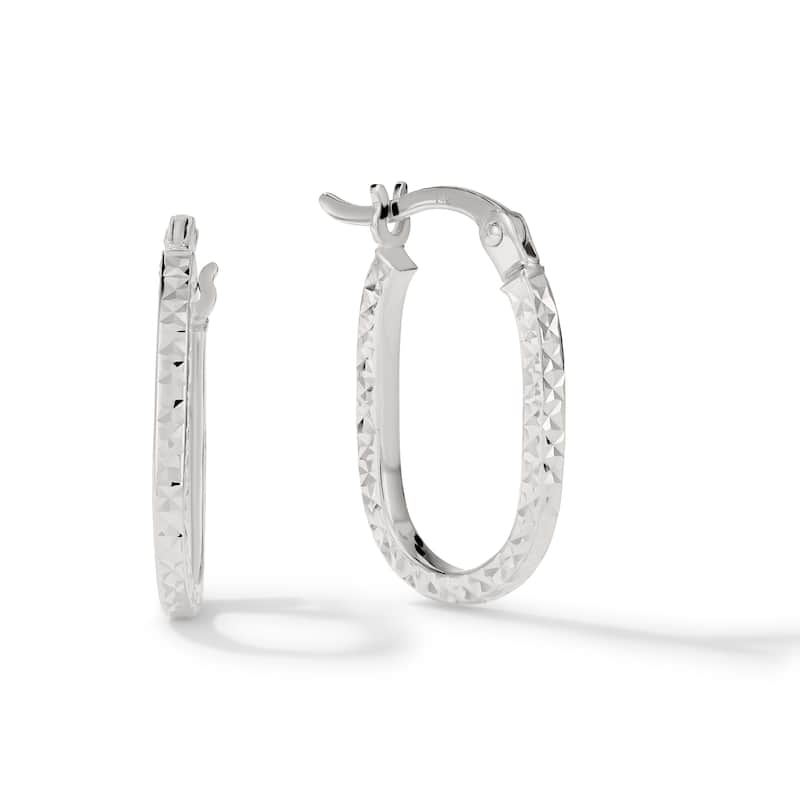 Clover 14K Gold Diamond-Cut Oval Hoop Earrings - White