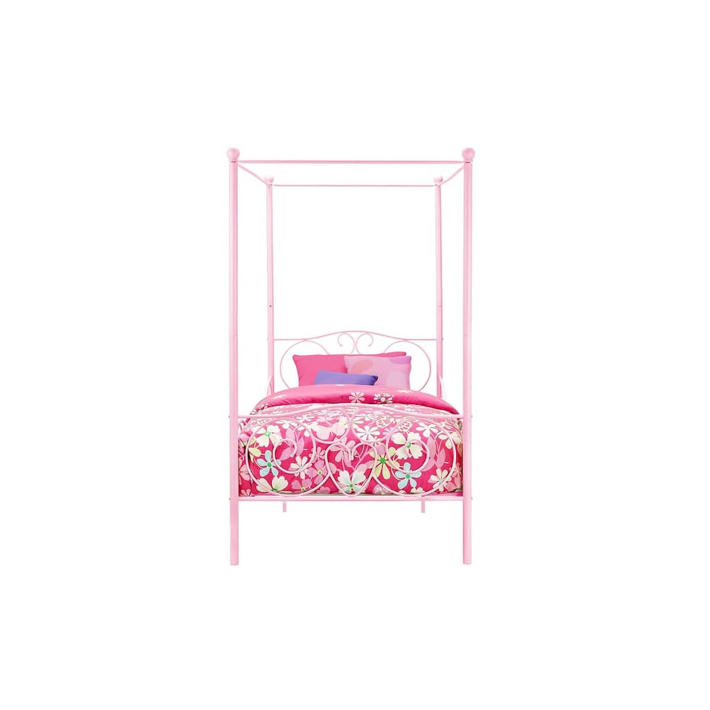 Whimsical Heart-Design Canopy Metal Bed with Slat Support System