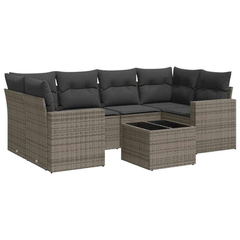 vidaXL Patio Sofa Set with Cushions Outdoor Furniture 7 Piece Poly Rattan - 21.7 x 21.7 x 14.6