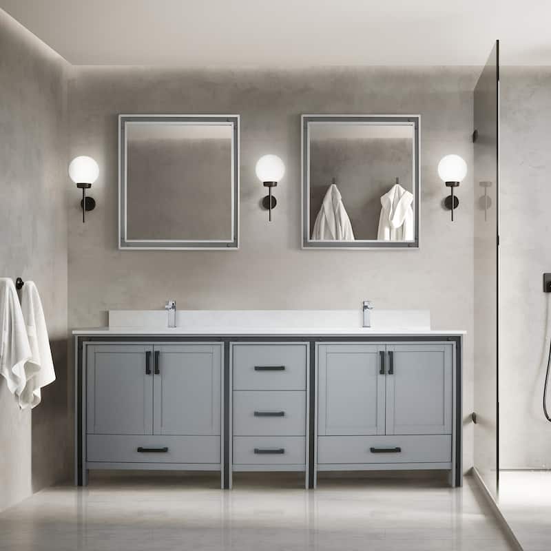Ziva 80 in W x 22 in D White Double Bath Vanity, White Quartz Top and 30 in Mirrors