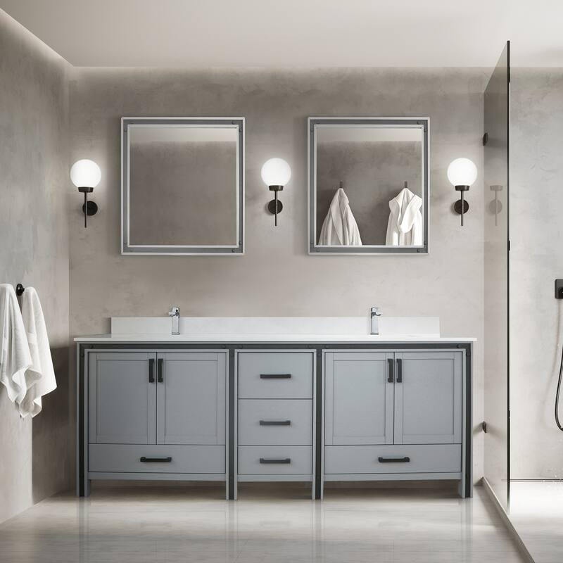 Ziva Bath Vanity, White Quartz Top and Mirrors