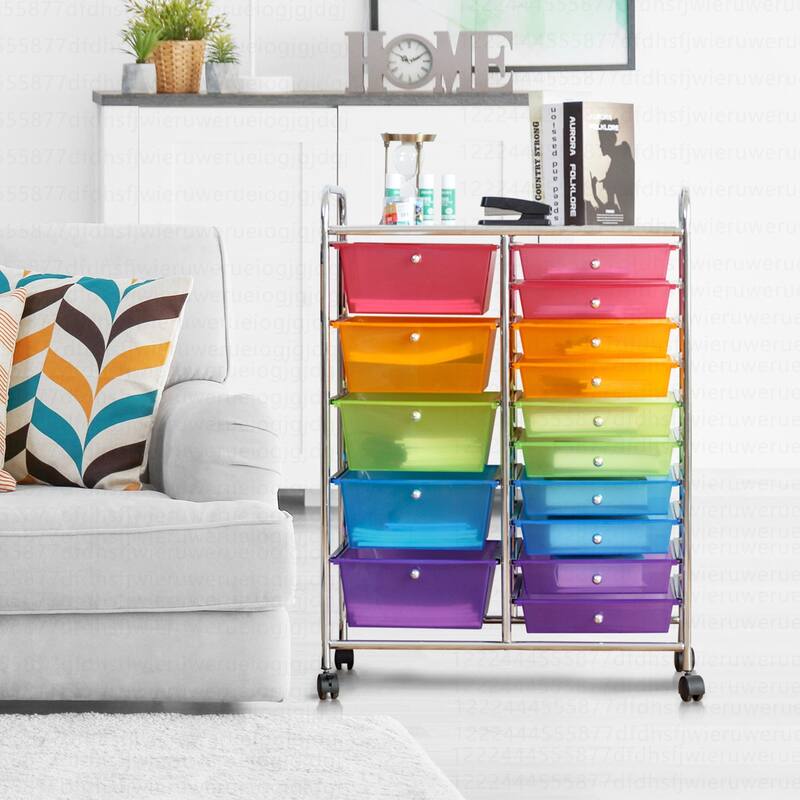 Costway 15 Drawer Rolling Storage Cart Tools Scrapbook Paper Office - See Details