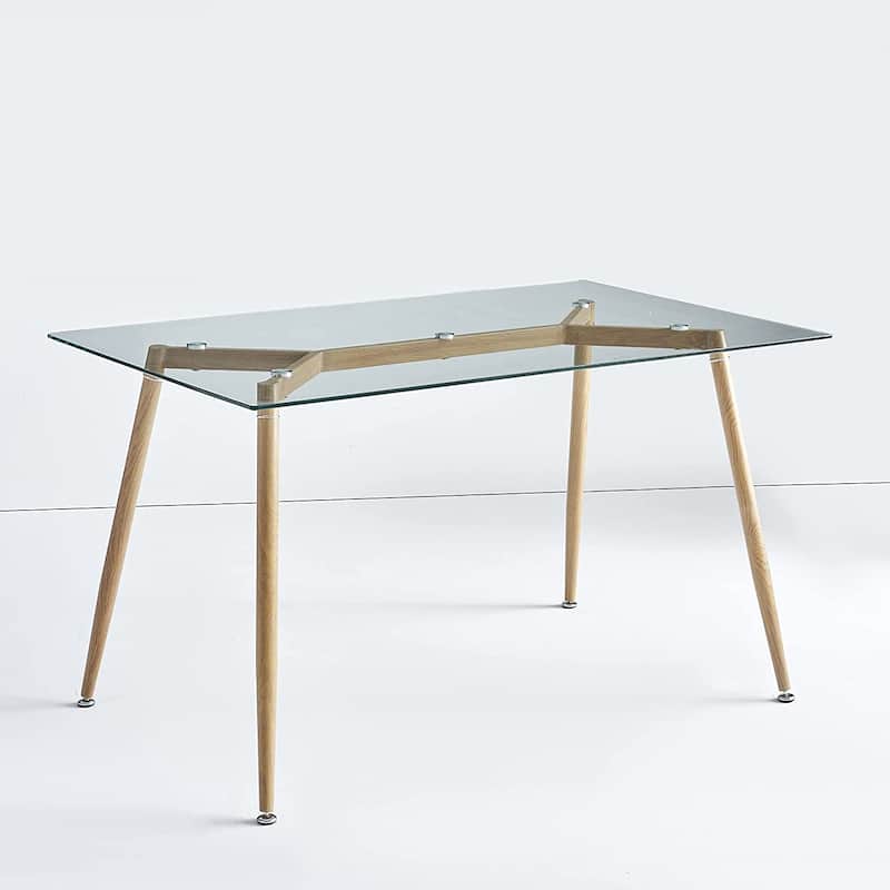 51" Mid Century Dining Kitchen Glass Top Table with Metal Frame - N/A