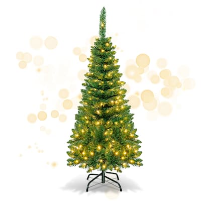 Gymax 4.5ft Pre-Lit Pencil Christmas Tree Traditional Indoor - See Details