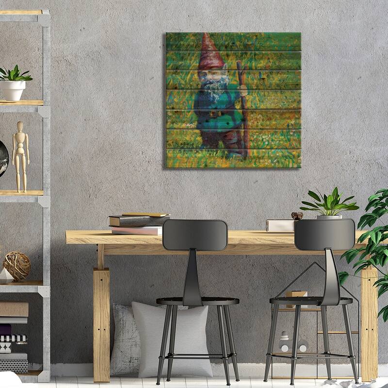 Garden Gnome Print On Wood by Iris Scott - Multi-Color