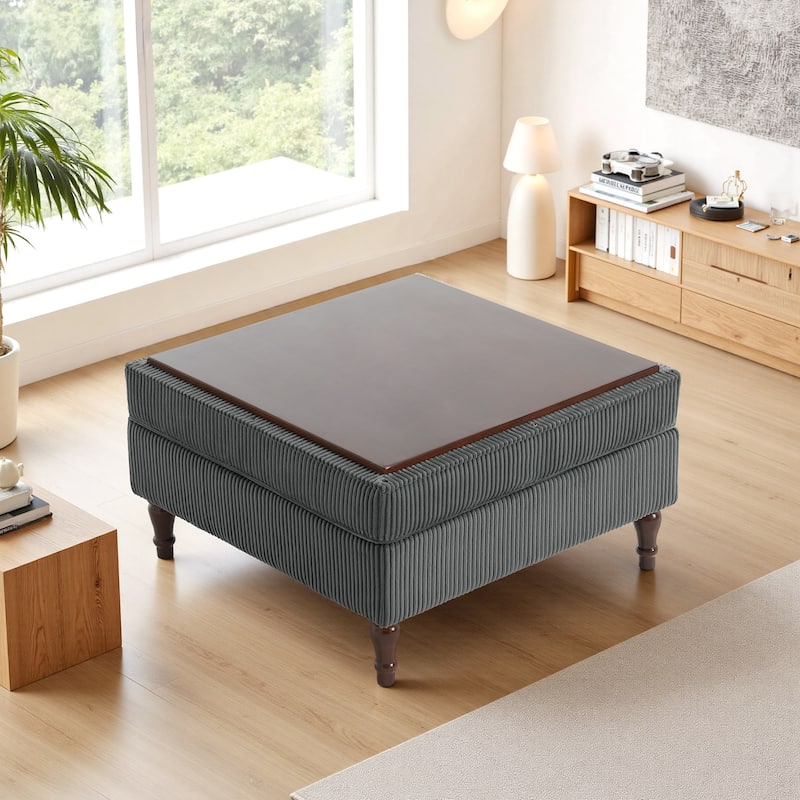Corduroy Flip Top Dual-Use Storage Ottoman Coffee Table