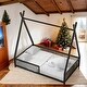 preview thumbnail 1 of 18, Kid Bed Frame House-Shaped Metal Twin Platform Bed with Triangle Structure and Guardrail Black