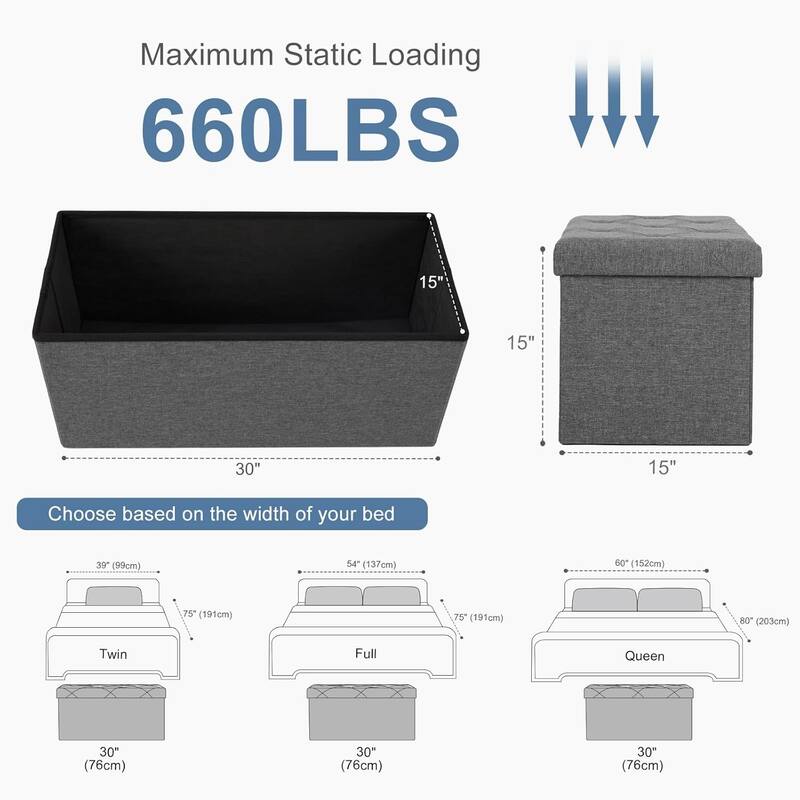 Folding Storage Ottoman Bench, Large End of Bed Storage Foot Rest Stools Ottoman Storage Chest with Padded Seat