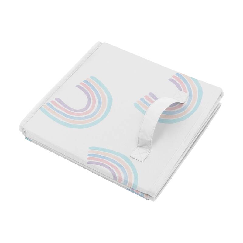 Sweet Jojo Designs Pastel Rainbow Collection Foldable Fabric Storage Bins - Blush Pink, Purple, Teal, Blue and White