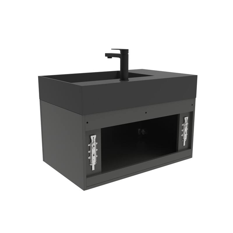 Amazon 30" Wall Mounted Bathroom Right Basin Vanity Set w/ Black Top