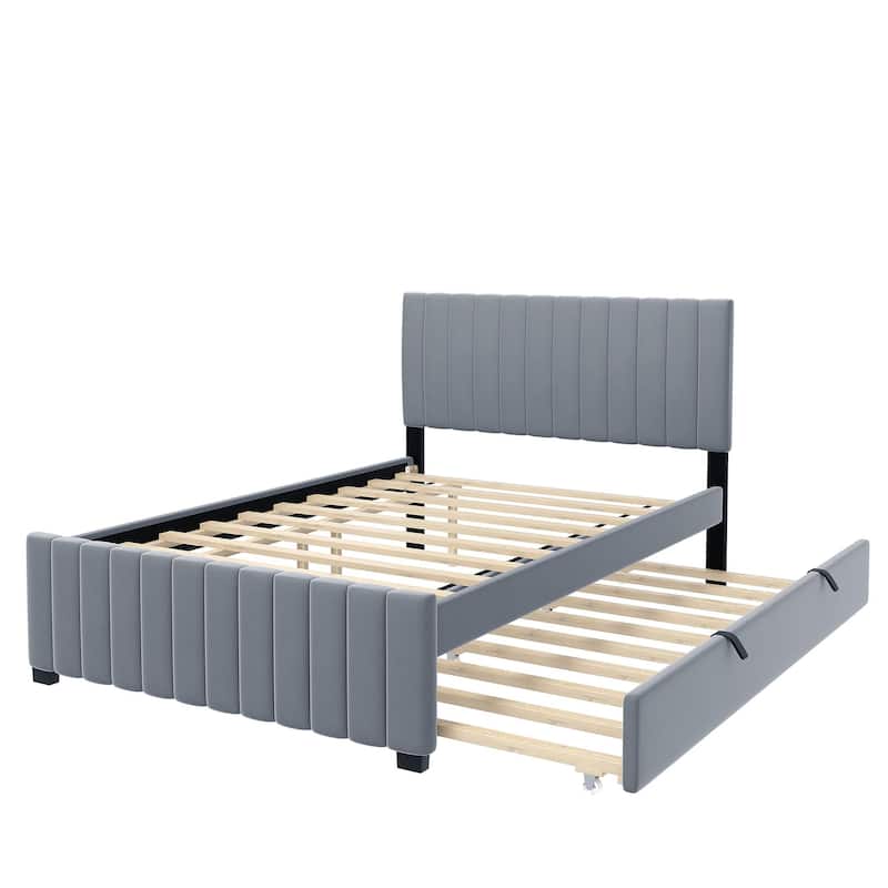 Bedrooms Full Size Bed Velvet Upholstered Bed w/ Twin Trundle Bed