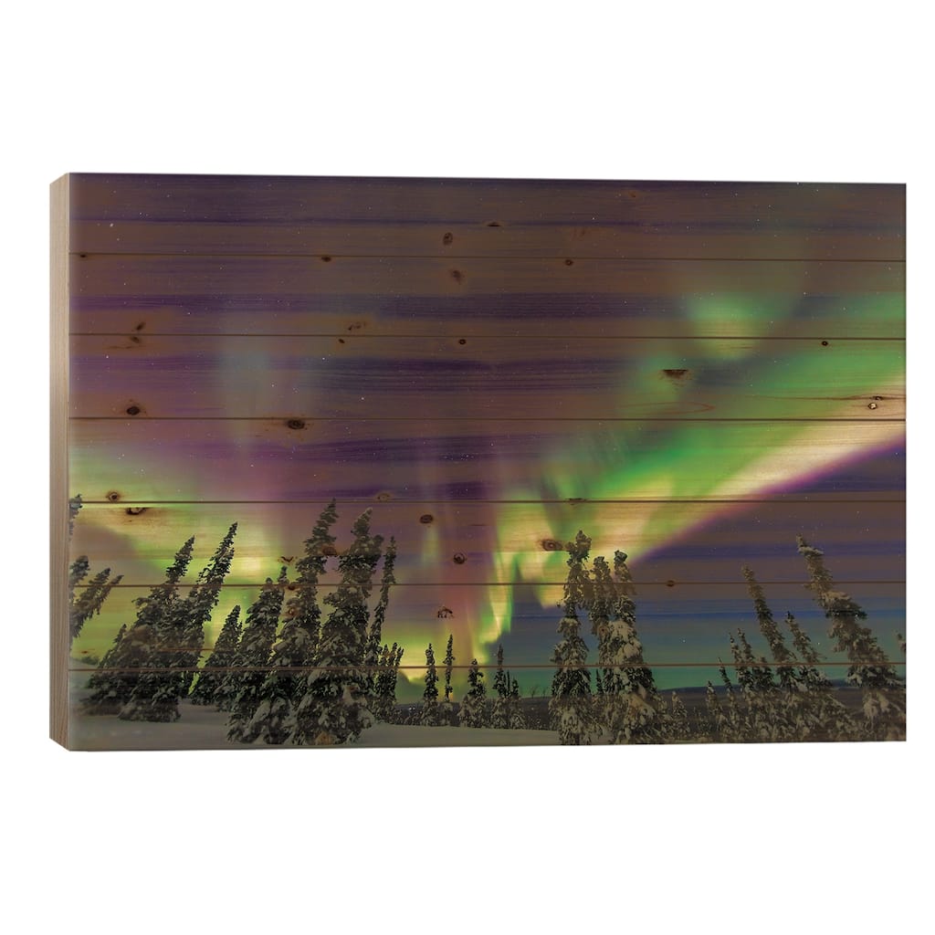 Aurora borealis, northern lights, near Fairbanks, Alaska III Print On Wood by Stuart Westmorland - Multi-Color