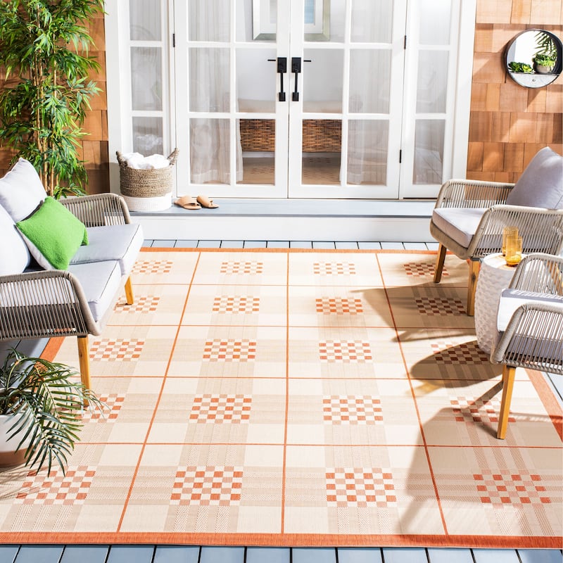 SAFAVIEH Courtyard Jacqui Indoor/ Outdoor Waterproof Patio Backyard Rug - 5'3" x 7'7" - Natural/Terra