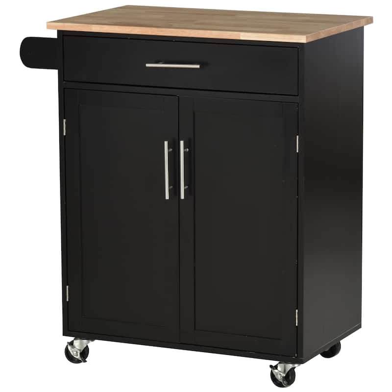 HOMCOM Kitchen Island Cart Rolling Trolley Cart with Drawer, Storage Cabinet & Towel Rack