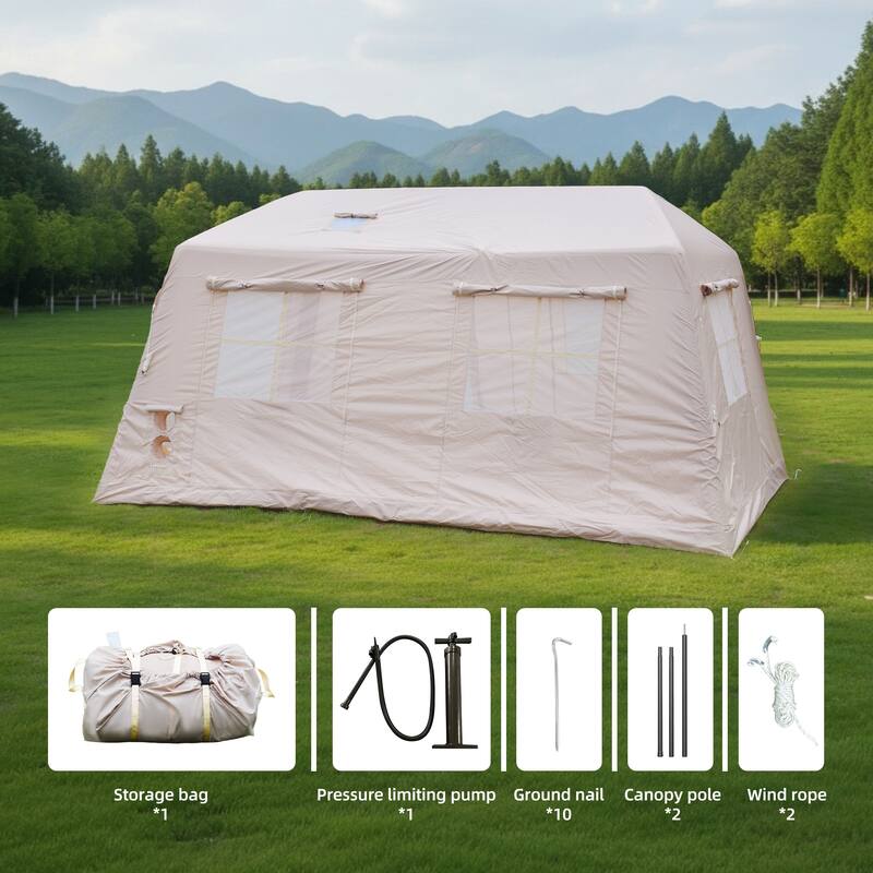 11m² Inflatable Tents for Camping, Blow Up Tent with Hand Pump, Easy Setup InflatableTent 4 Season Tent