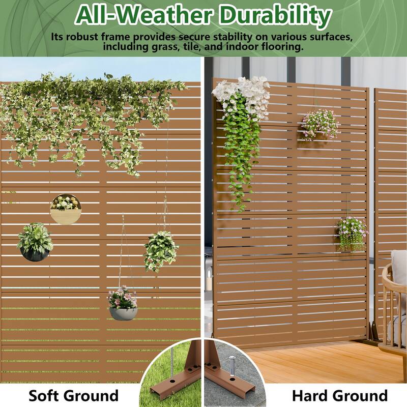 Outdoor Privacy Screen with Stand for Patio Garden Metal Fence Set of 2