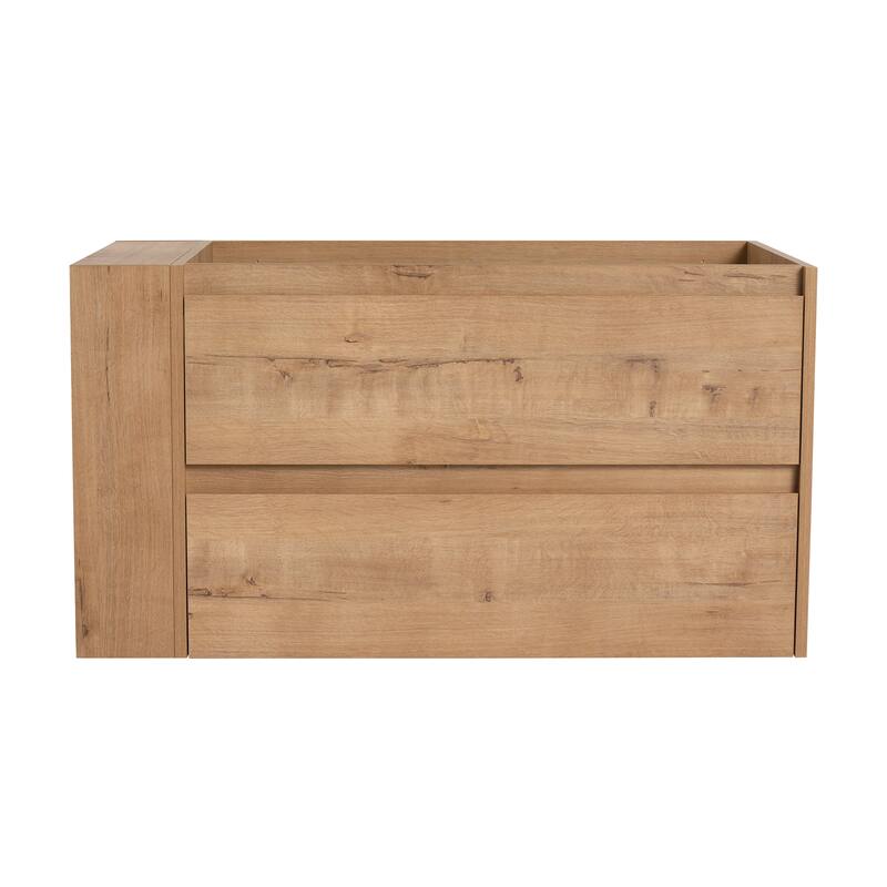 36" Wall-Mounted Bathroom Vanity, Double Soft-Close Drawers, Adjustable Side Rack, 45° Bevelled Invisible Handle