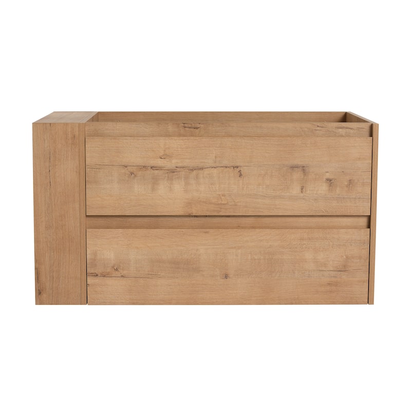 36 Inch Wall-Mounted Bathroom Vanity Base with Soft-Close Drawers, Adjustable Side Shelf and Angled Edge Handles