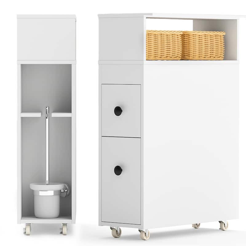 Costway Movable Bathroom Storage Cabinet Narrow Toilet Side Paper