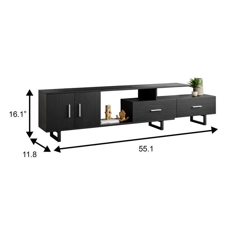 Avery 55 Inch Modern TV Stand with Steel Base, 2 Drawers, and Open Shelves - Entertainment Console for Living Room or Bedroom