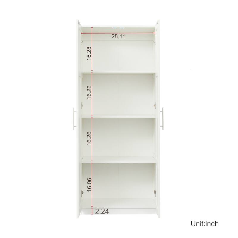 Wood High Wardrobe Cabinet with 4 Storage Spaces and 2 Doors