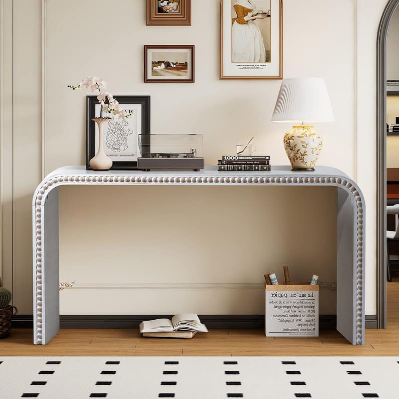 59" Entryway Table, Curved Waterfall-style Table,Console Table with Wood Beads