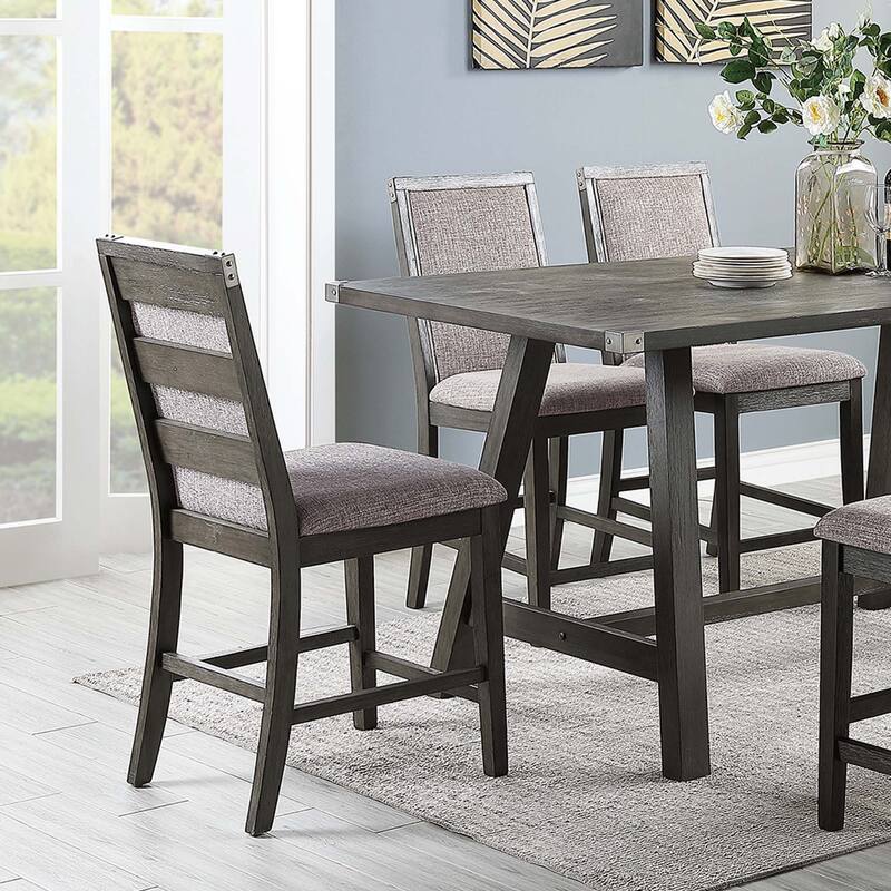 Set of 2 Counter Height Chairs With Upholstered Cushion, Grey