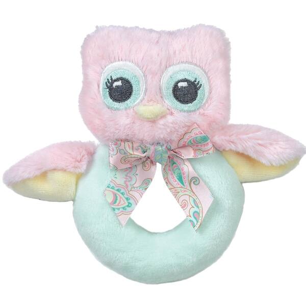 slide 2 of 6, Bearington Baby Lil' Hoots 5.5" Pink Owl Ring Rattle
