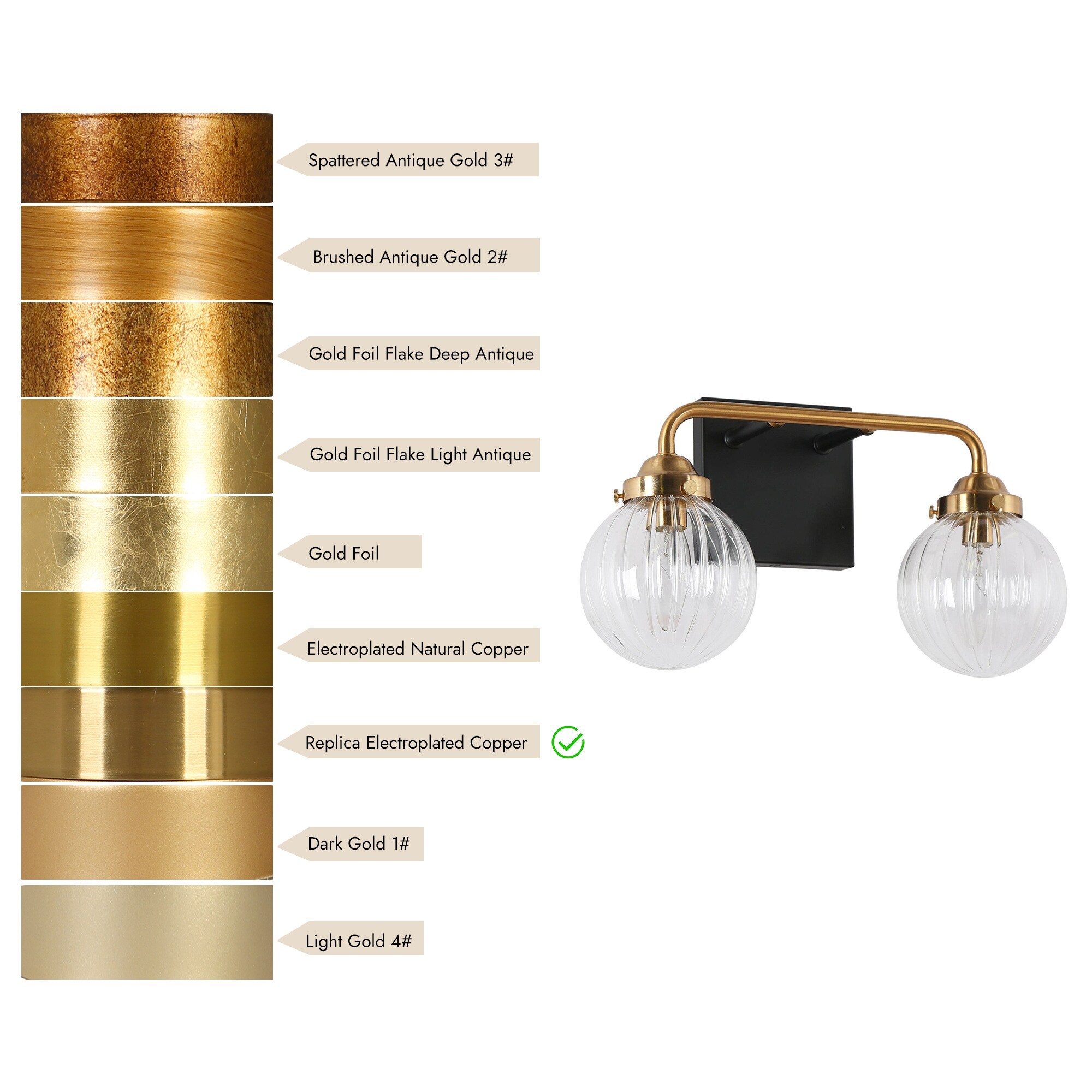 2/3/4-Light Black Gold Bathroom Vanity Light Modern Ribbed Glass