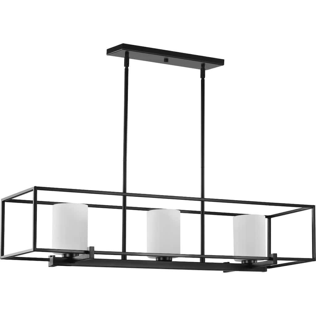 Chadwick Collection Three-Light Matte Black Etched Opal Glass Modern Linear Chandelier Light - 40 in x 12 in x 8.75 in