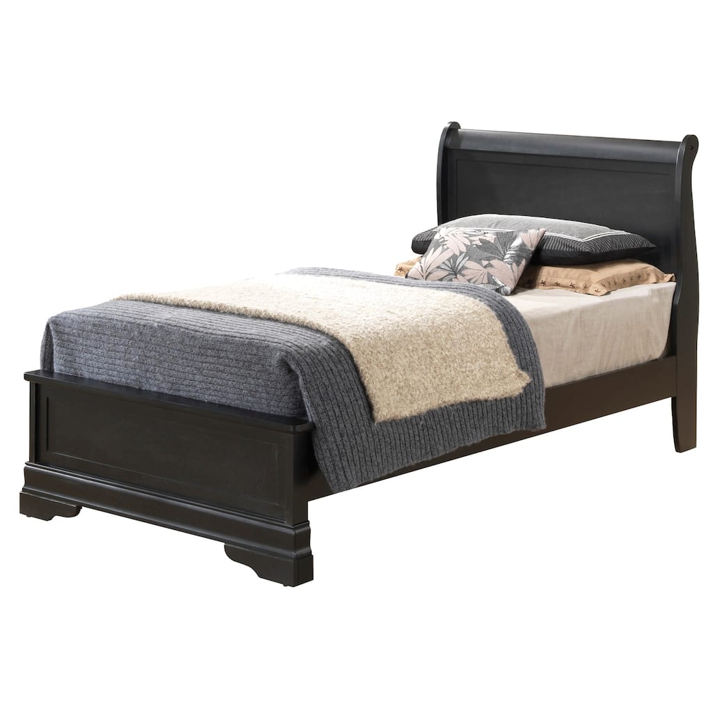 Black Twin Bed with Sturdy Frame and Sleek Finish, Practical Bedroom Furniture for Kids, Teens or Guest Rooms