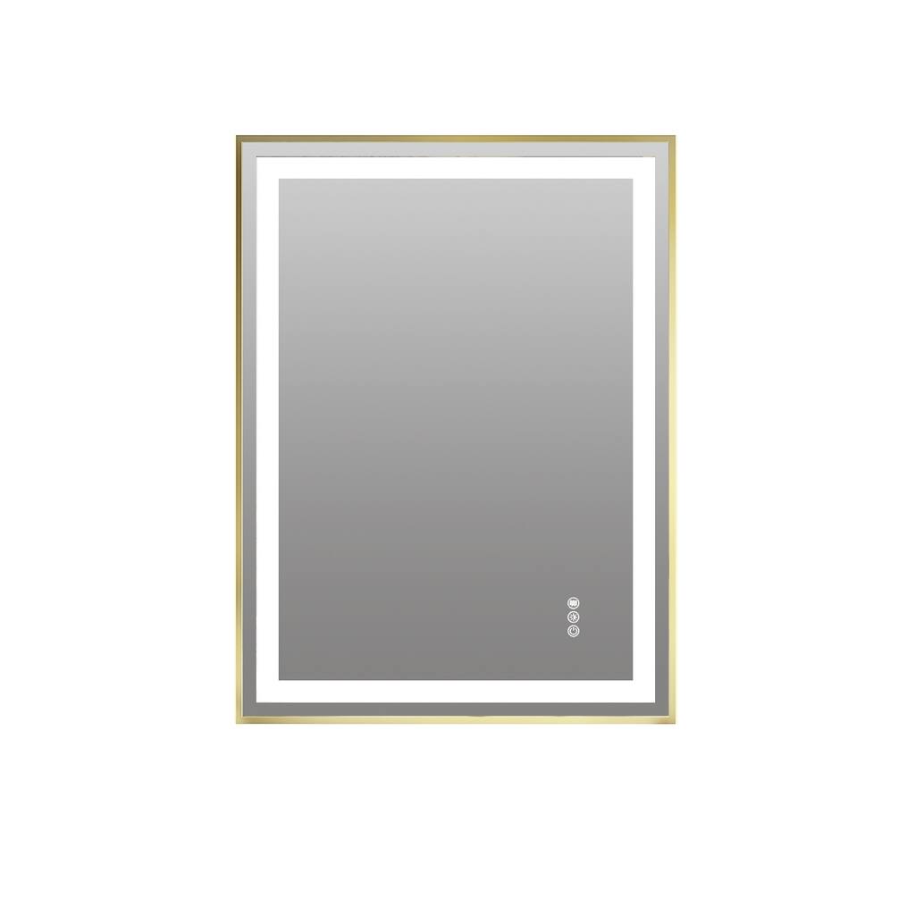 Topcraft Gold Framed Tempered Glass Mirror with Dual LED Strip Lighting